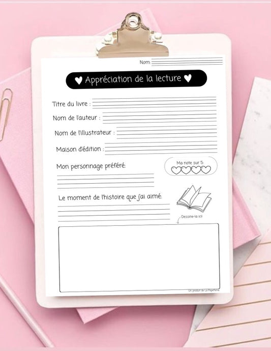 Appréciation de la lecture – Fiche de lecture simple et motivante